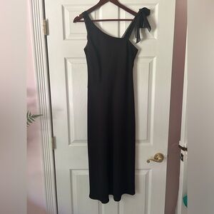 Mid-Length black dress with asymmetrical straps, size 6